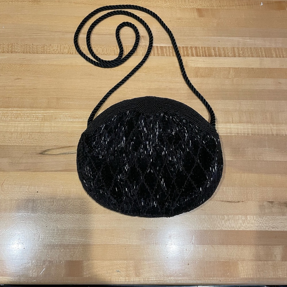 Vintage Lyrella beaded black evening purse